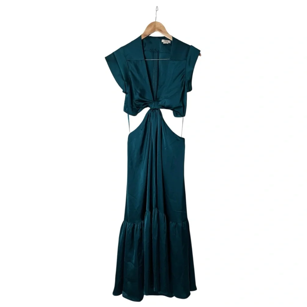 Jason Wu Satin Midi Teal Green Cutout Dress M - Picture 12 of 15
